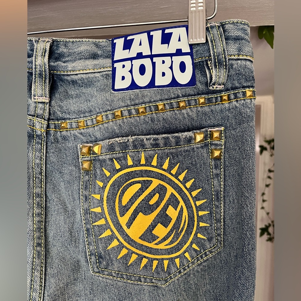 Vintage Lalabobo patchwork jeans, approx. size 6, mid rise.